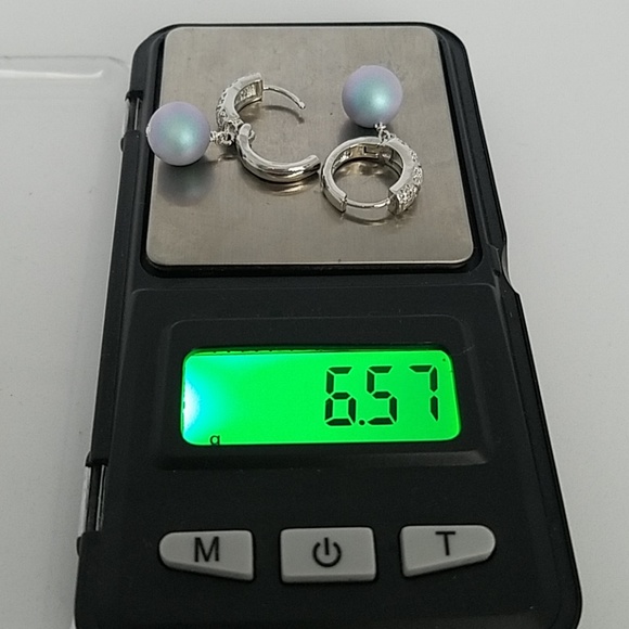 Silver Cubic Zirconia & Swarovski Pearl Earrings - Picture 3 of 5